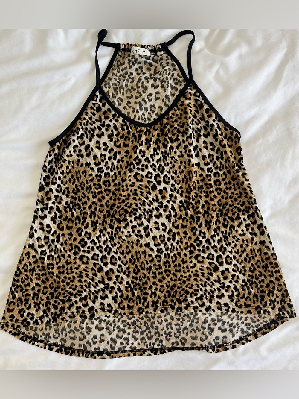love J Leopard Print Halter Cami with Black Trim